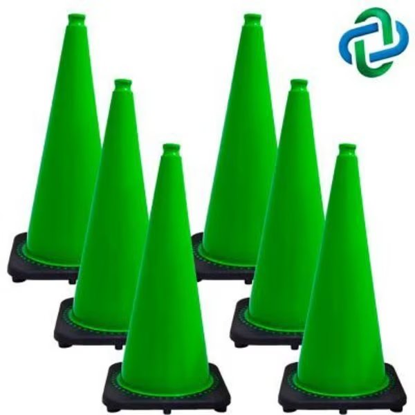 Mr. Chain Traffic Cones, 28inH, 14in x 14in Base, 7 lbs, PVC, Green , 6/Pack, Gec, Mfr#: 97504-6